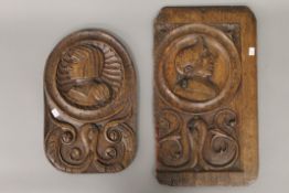 Two Romaine carved oak panels. The largest 41 cm high.