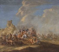 PHILIPS WOUWERMAN (1619-1668) Dutch, Battle Scene, oil on canvas, signed P H WOUVERMAN,