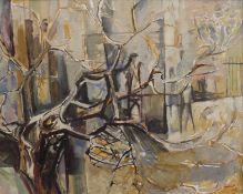 CAMPBELL, An Abstract Tree with Figures Beyond, oil on board, signed and dated 64, framed.