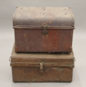 Two Victorian tin trunks. The largest 62 cm long.