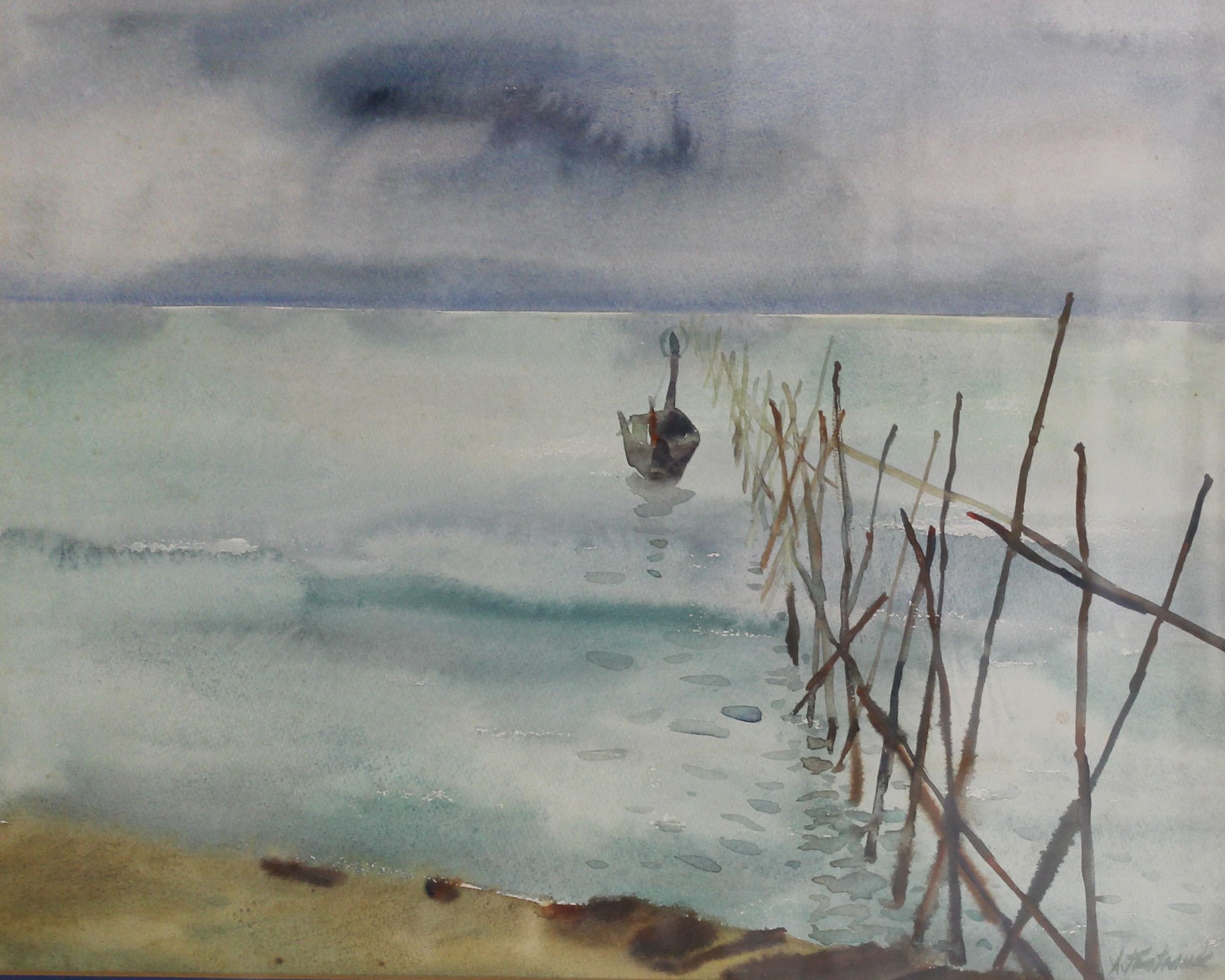 A Seascape, watercolour, indistinctly signed X Tantunk, framed and glazed. 48 x 38 cm.