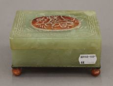 A jade and Cornelian box. 13 cm wide.