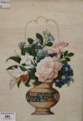 An early 19th century Chinese painting of a vase of flowers on rice paper and a 19th century