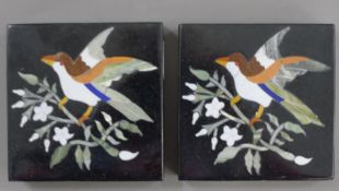 Two pietra dura tiles. 10 cm square.