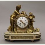 A 19th century ormolu and marble mantle clock. 33 cm high.