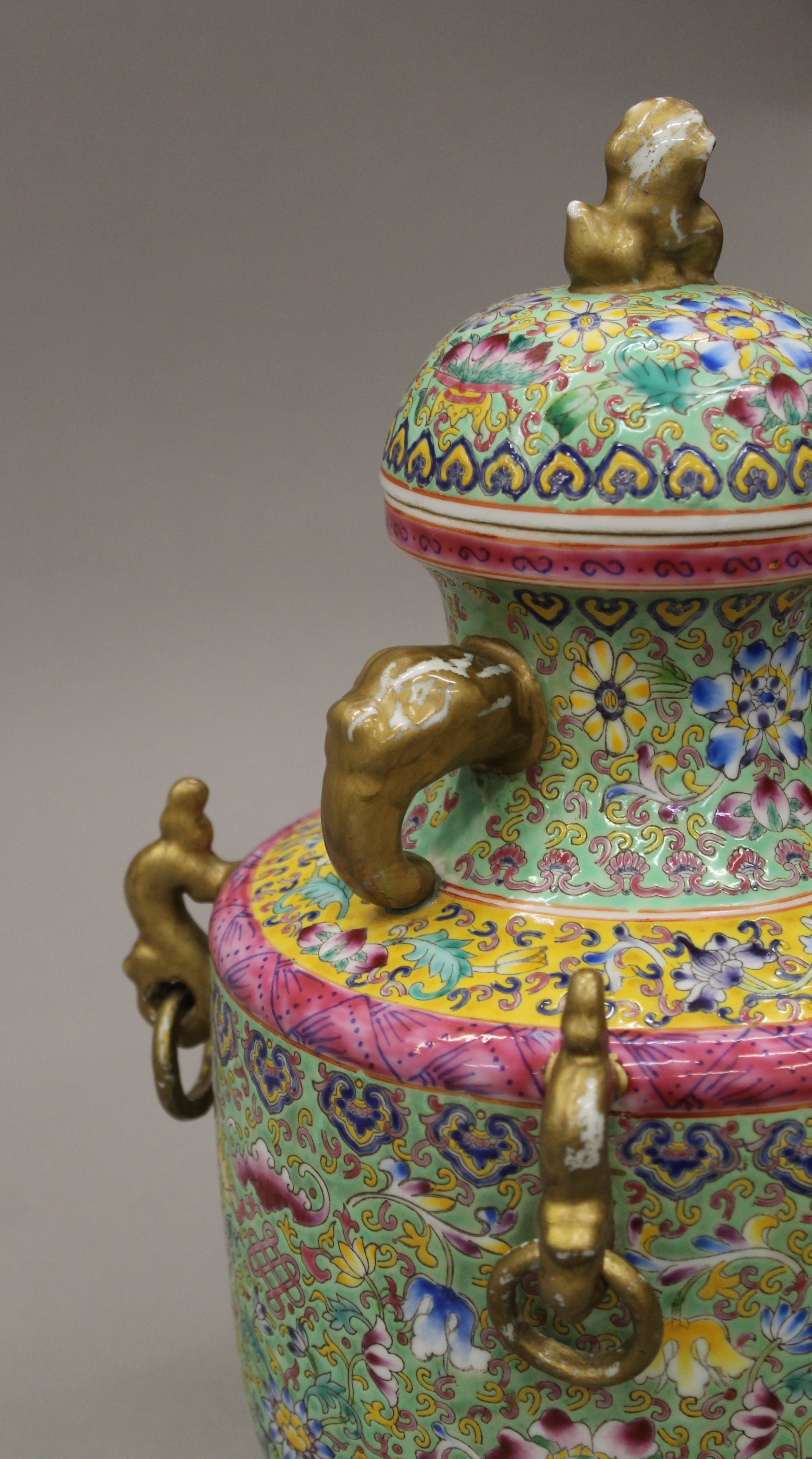 A Chinese porcelain turquoise and yellow ground lidded baluster vase. 41 cm high. - Image 2 of 5
