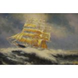 20TH CENTURY SCHOOL, Sailing Clipper, oil on board, framed. 34.5 x 23.5 cm.