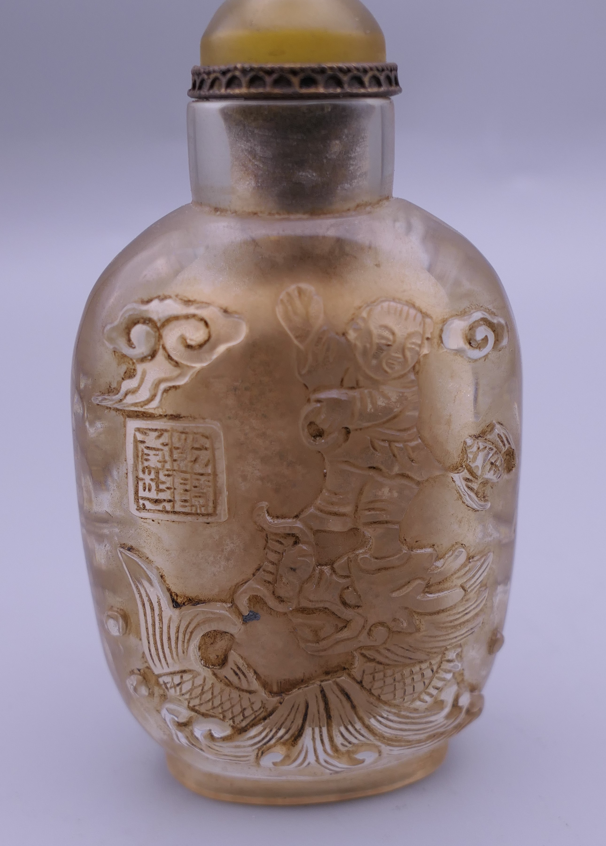 A Chinese carved glass snuff bottle. 9 cm high. - Image 2 of 4