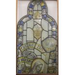 A Victorian two section lead glazed stained glass window depicting The Virgin Mary,