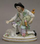 A Sitzendorf porcelain model of a shepherd. 9 cm high.