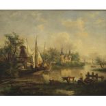 JOHN BERNEY CROME (1793-1842) British, Village on the River Yare, oil on canvas, signed, framed. 56.