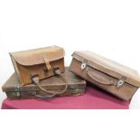 Two leather suitcases and a leather instrument or bowls case (3)