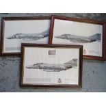 Three framed prints of Phantoms Aircraft from the 64, 43, and 111 Squadrons, 35cm x 49cm