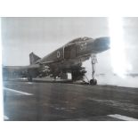 Royal Navy F4 Phantom of Omega Squadron on HMS Ark Royal, framed photograph of Avro Vulcan, framed