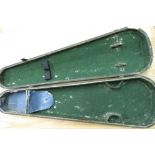 Ebonised wooden violin case L78.5cm, and a stained pine bow case (2)