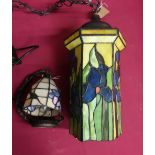 Art Nouveau stained glass style whole octagonal hall lantern and a small similar lantern (2)