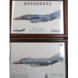 Two framed prints of Phantoms, from the 56 and 6 Squadrons, both framed and signed by various crew