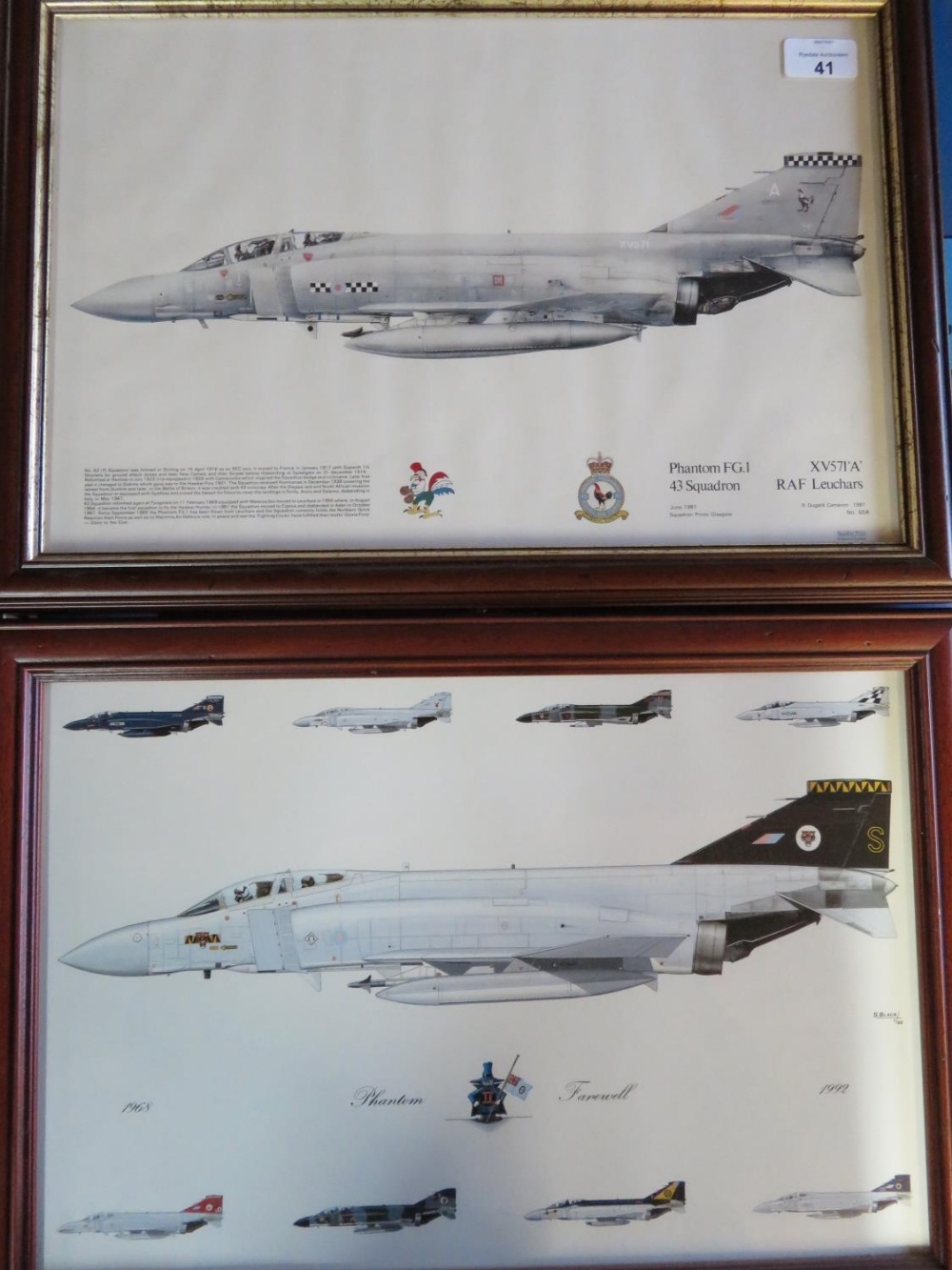 Framed print of Phantom Aircraft Squadron 43, and a framed Phantom Farewell print by S Black no. 1/