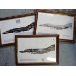 Three framed prints of Phantom Aircraft, Squadrons 43, 19 and 111 (3), 49cm x 34cm including frames