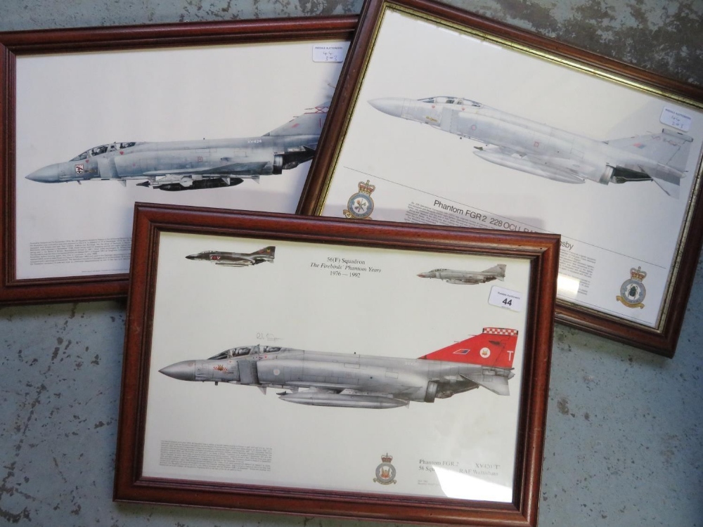 Three framed prints of Phantom Aircraft, Squadrons 56, 2280CU and 29 (3), 49cm x 34cm including