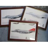 Three framed prints of Phantom Aircraft, Squadrons 56, 2280CU and 29 (3), 49cm x 34cm including