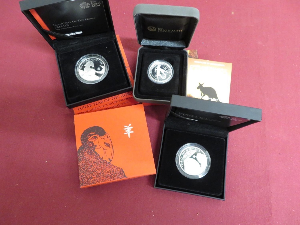 Royal Mint 2014 Lunar Year of the Horse and 2015 Lunar Year of the Sheep, UK One Ounce Silver