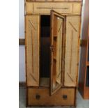 Edwardian bamboo and rattan wardrobe with single mirrored door above a drawer (W88cm x H183cm x