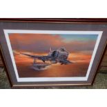 Framed and mounted limited edition print "Launch at Sundown" by Phillip West, signed by the