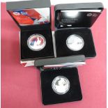 Royal Mint Britannia £2 silver Bullion coins 2014 15 & 16, in boxes with card slips (3)
