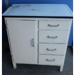 c.1950/60's retro low kitchen unit with enamel top above four drawers, and single cupboard door