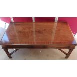 Chippendale style mahogany rectangular coffee table, two end drawers on square moulded support