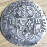 Hammered Henri III of France 1/4 Ecu coin (1574-1589)