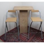 A Linium oak lectern (W75cm x H93cm x D36cm) and a pair of metal framed folding bar stools (3)