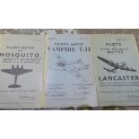 Three pilot notes pamphlets: Pilots Notes For Mosquito, Pilots Notes For Vampire T.II, Flight