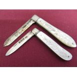 Two hallmarked silver fruit knives with Mother of Pearl handles
