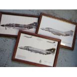 Three framed prints of Phantom Aircraft, squadrons 74, 92 and 43 (3), 49cm x 34cm including frames