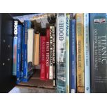 Box containing a large quantity of naval interest books, including The Titanic And Her Sisters The