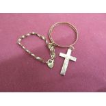 9ct hallmarked gold crucifix and gate bracelet, and another bracelet stamped 375, 6.5g (3)