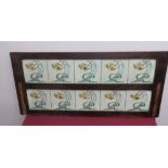Edwardian mahogany washstand back inset with ten Art Nouveau tiles all decorated with foliage
