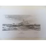 Robert Taylor, HMS Hood, ltd. ed. print of pencil sketch 240/250, signed by the artist and Ted
