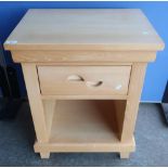 Modern beech light wood bedside/occasional table, with square top and single drawer above open