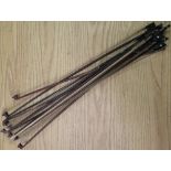 Ten violin bows with ebony tensioners, Mother of Pearl inlay, plated and ebony frogs (10)