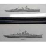 Simon Fisher, "HMS Hood 1941", ltd. ed. print 226/600, signed by artist, 71cm x 29cm, and another