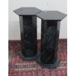 Pair of octagonal painted marble effect pedestals (W36cm x H65cm) (2)