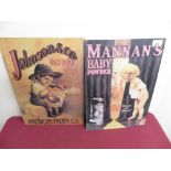 Two reproduction advertising signs "Mannan's Baby Powder" and Johnson & Co. "Washington Apples" (2)