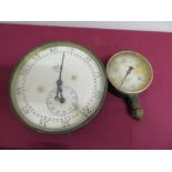 1Hr bulkhead timer, brass bezel and dial signed Dent, London, D18.5cm No: 73375, and a pressure