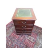 Quality modern mahogany office style chest of two drawers above filing drawer, with inset leather