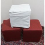 Pair of Habitat cube stools upholstered in red cord loose cover and an Ikea stool (3)