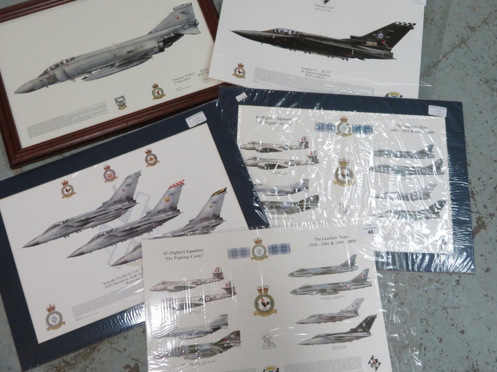 Unframed print of squadron 43 The Leuchars with various aircraft, mounted print of squadron 43 RAF