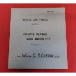 Facsimile copy of pilots flying logbook for Wing Commander Guy Gibson DFC, including details of
